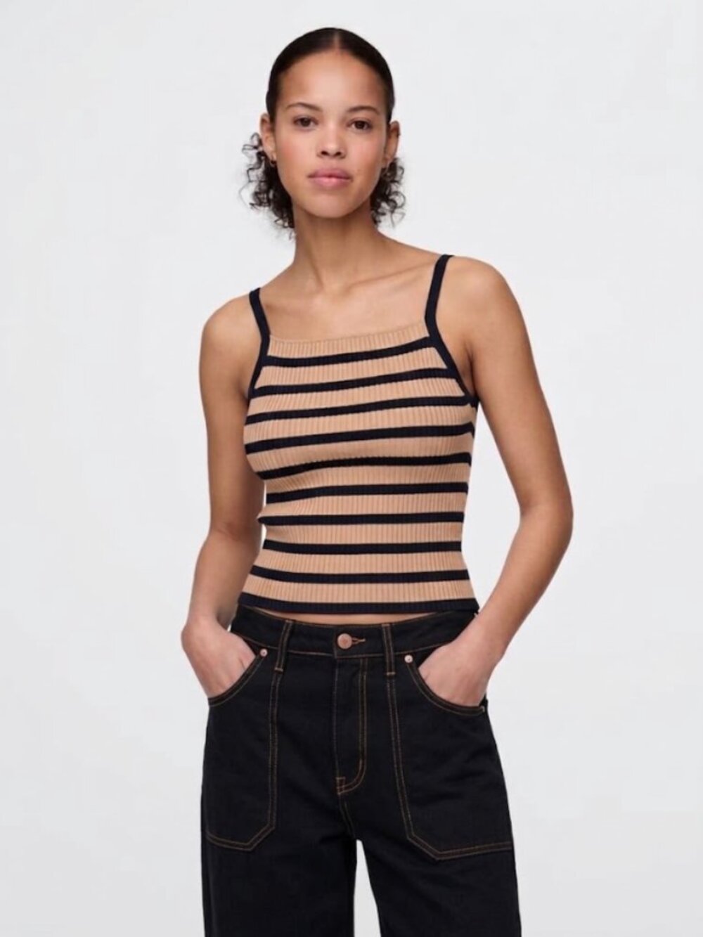 NWT Gap | 2025 Rib Sweater Crop Tank Top Camel Tan & Black | Size Small